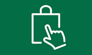 Symbol för klicka och hämta i vitt på grön bakgrund.