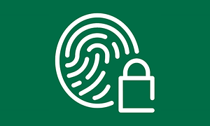 Vitt hänglås och fingeravtryck på grön bakgrund som ska visa på GDPR-säkerhet.