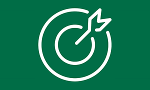 Symbol som visar prismatch, en vit pil på en rund piltavla med grön bakgrund.