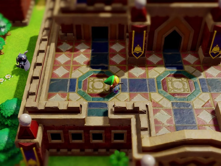 Bild från spelet Legend of Zelda , bild ovanifrån på Link inuti ett slott. 