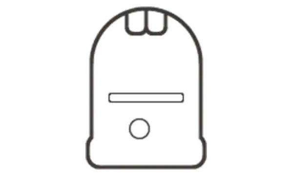 KitchenAid illustration av en brödrost, svarta konturer på vit bakgrund. 