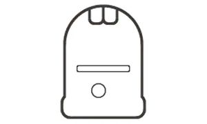 KitchenAid illustration av en brödrost, svarta konturer på vit bakgrund. 