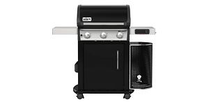 En stor svart gas grill från Weber. 