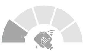 Illustration som visar underhåll nivå 1, med en hand som håller en disktrasa i mitten och en halvcirkel med tårtbitar runt.