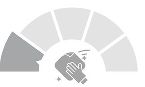 Illustration som visar underhåll nivå 1, med en hand som håller en disktrasa i mitten och en halvcirkel med tårtbitar runt.