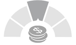 Illustration som visar pris nivå 3, med pengar i mitten och en halvcirkel med tårtbitar runt.