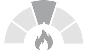 Illustration av värmetålighet nivå 3, med en eldflamma i mitten och en halvcirkel med tårtbitar runt.