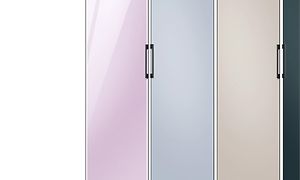 Samsung Bespoke exempel på olika kylskåpsfärger med olika kylskåpsdörrar bredvid varandra.