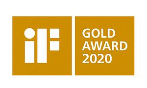 Samsung Bespoke utmärkelse från Gold award i senapsgul och vit färg med logotyp. 