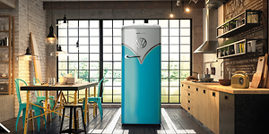 MDA - Gorenje - blue fridge in loft kitchen