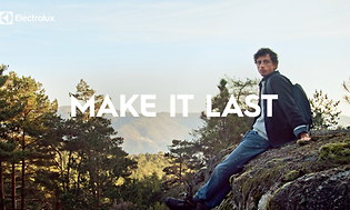 Man outside i the mountains with the campaign text Make it last