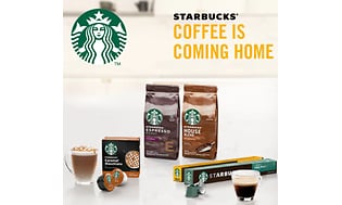 Olika produkter från Starbucks att använda hemma, olika kapslar och kaffepaket med olika rost. 