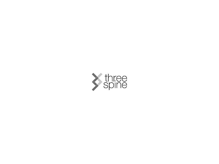 Threespine logotyp i grå färg på vit bakgrund. 