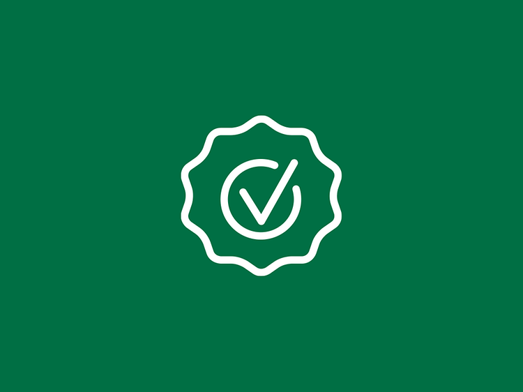 Tillgångsgaranti logo mot grön bakgrund.
