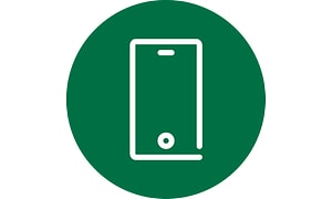Smartphoneikon mot grön rund bakgrund.