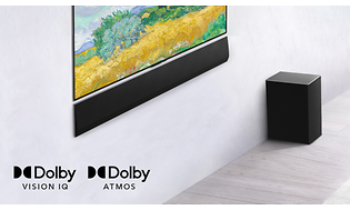LG OLED TV med soundbar och sub.