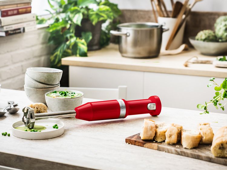 Red cordless KitchenAid stick mixer