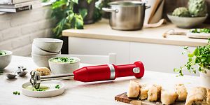 Red cordless KitchenAid stick mixer