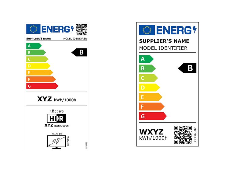 Energimärkning för digitala skärmar och lampor.