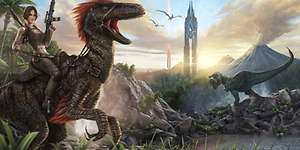 Gaming: Ark Survival Evolved skärmdump från spelet med drakar.
