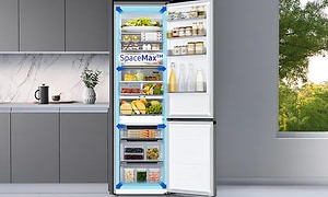 Samsung SpaceMax Technology i ett öppet kylskåp