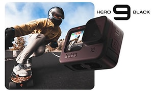 GoPro Hero 9 Black framför en skejtare på en väg