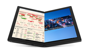 Två olika bilder på skärmen på Lenovo ThinkPad X1 Fold