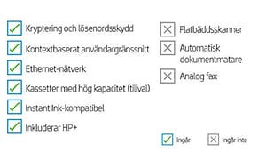 HP LaserJet M209dwe checkbox med text på svenska
