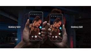 Galaxy S22 Plus och Galaxy S22 bredvid varandra som jämförs