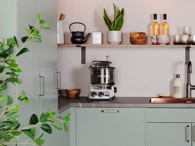 Closeup of sink and shelves in a Trend Sage kitchen