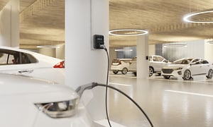 Electric car charging in a parking garage