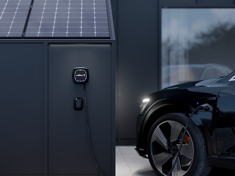 Wallbox on a solar house charging a car