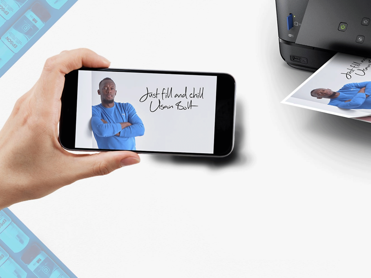 Skrivare - Mobil med text från Usain Bolt