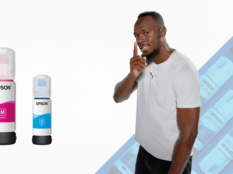 Skrivare - Usain Bolt och återfyllningsflaskor