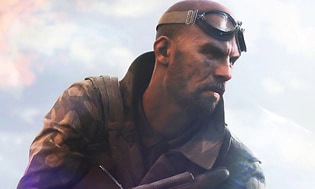 Skärmdump från spelet Battlefield:  Hårdhudad soldat tittar fokuserat åt sidan. 