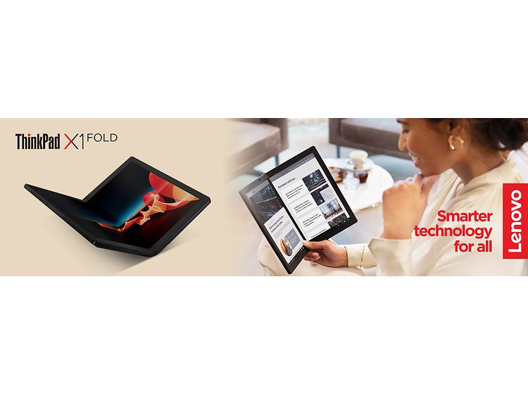 Lenovo ThinkPad X1 Fold banner med text Smarter technology for all