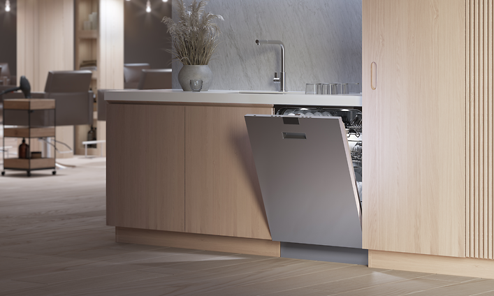 Asko diskmaskin i titan placerad i en salong