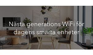 Ett vardagsrum med WiFi-enheter och svensk text