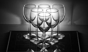 Black and white image of crystal glasses in formation