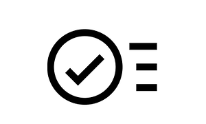 Svart symbol för avbockning i en rund ring.