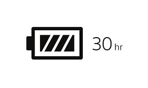 Batterisymbol och siffran 30 hr som visar att Sonys hörlurar har en batteritid på 30 timmar.