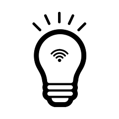 Svartvit symbol för Google Home kompatibla ljuskällor, bilden föreställer en glödlampa. 