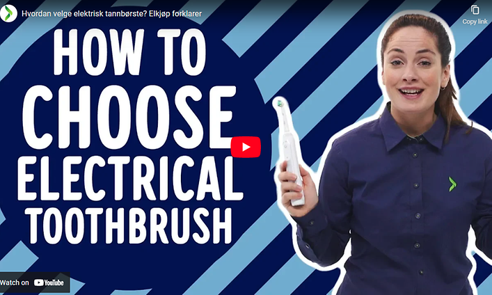 Skärmdump från video om eltandborstar. Med texten "How to choose electrical toothbrush". 