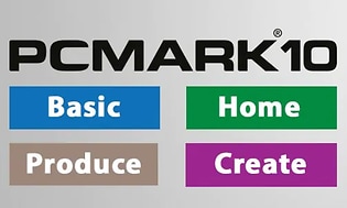 PCMARK10 med text Basic, Home, Produce och Create