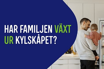 Elgiganten banner med texten "Har familjen växt ur kylskåpet?".