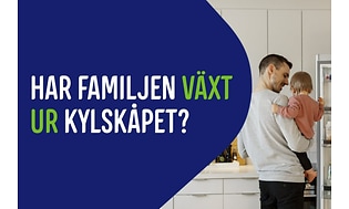 Elgiganten banner med texten "Har familjen växt ur kylskåpet?".