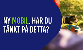 Elgiganten banner med texten "Ny mobil, har du tänkt på detta?".