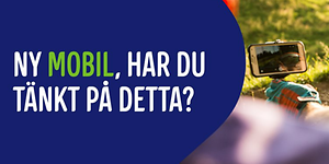 Elgiganten banner med texten "Ny mobil, har du tänkt på detta?".