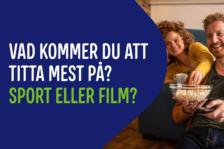 Elgiganten banner med texten "Vad kommer du att titta mest på? sport eller film?".