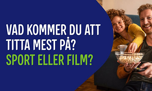 Elgiganten banner med texten "Vad kommer du att titta mest på? sport eller film?".